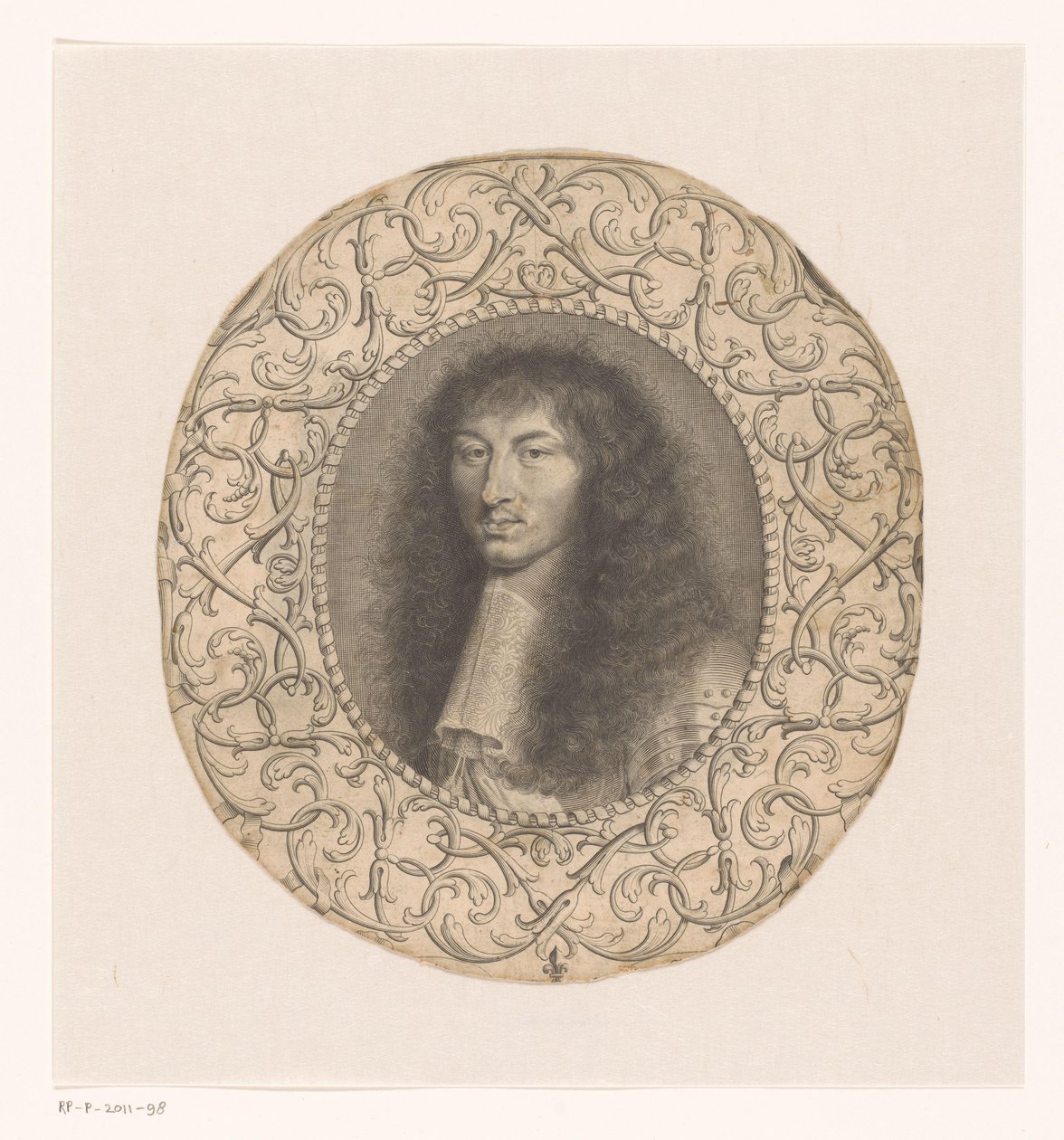 Ritratto di Luigi XIV circondato da una cornice decorativa con arabeschi da Anonymous