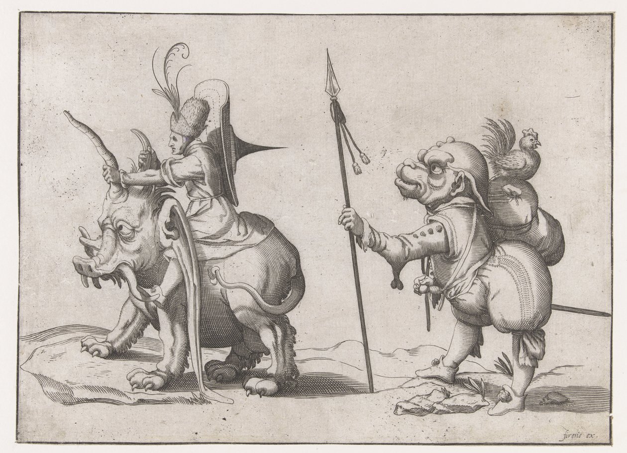 Cavaliere su un mostro simile a un elefante da Anonymous