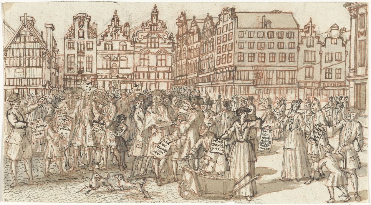 Creditore e povero, 1720 (Het Groote Tafereel der Dwaasheid) da Anonymous