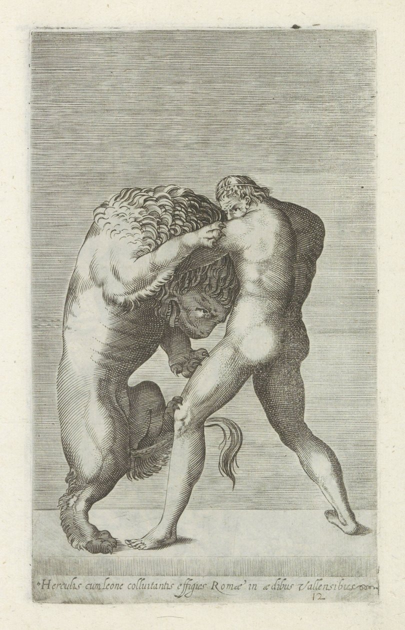 Scultura di Ercole in lotta con il leone Nemeo da Anonymous