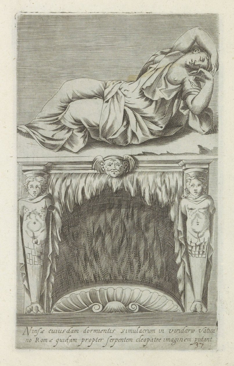Sculptuur van de slapende Ariadne boven een schouw da Anonymous