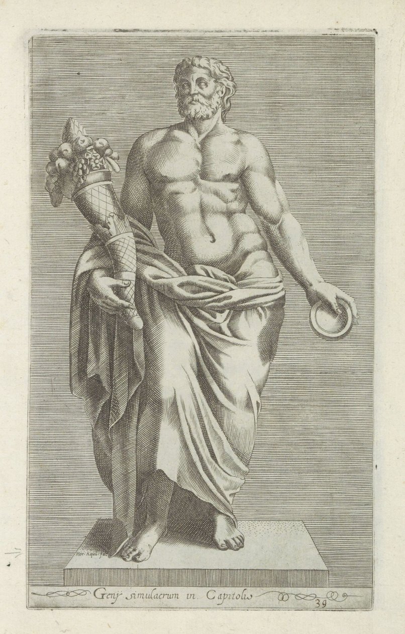Scultura di un uomo con un corno dell