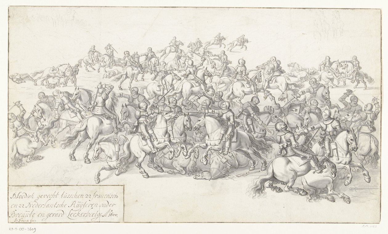 Battaglia di Lekkerbeetje, 1600 (Sanguinosa battaglia tra 22 cavalieri francesi e 22 cavalieri olandesi sotto Breaut e Gerard Leckerbeetge Ao. 1600) da Anonymous