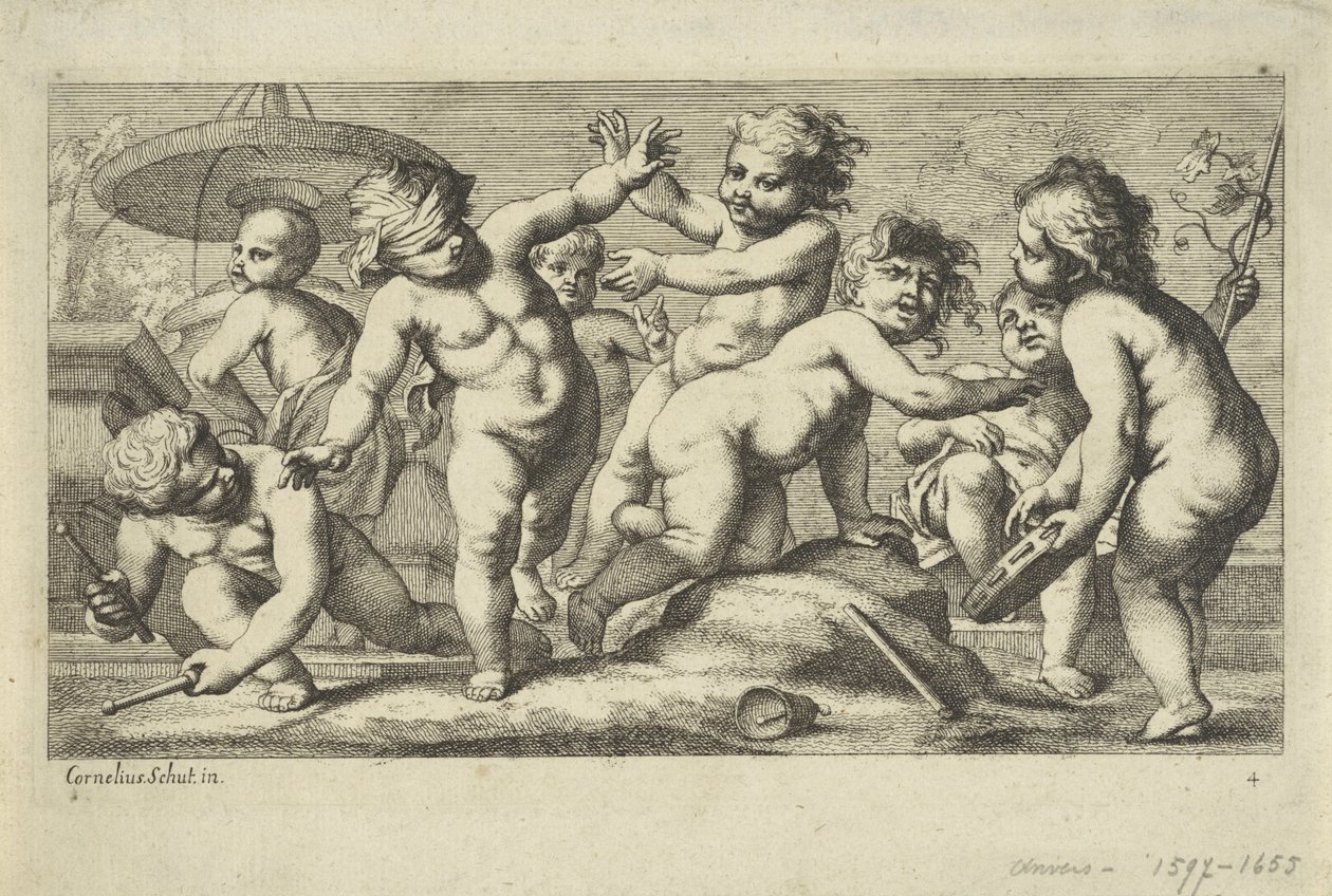 Putti che giocano presso una fontana da Anonymous