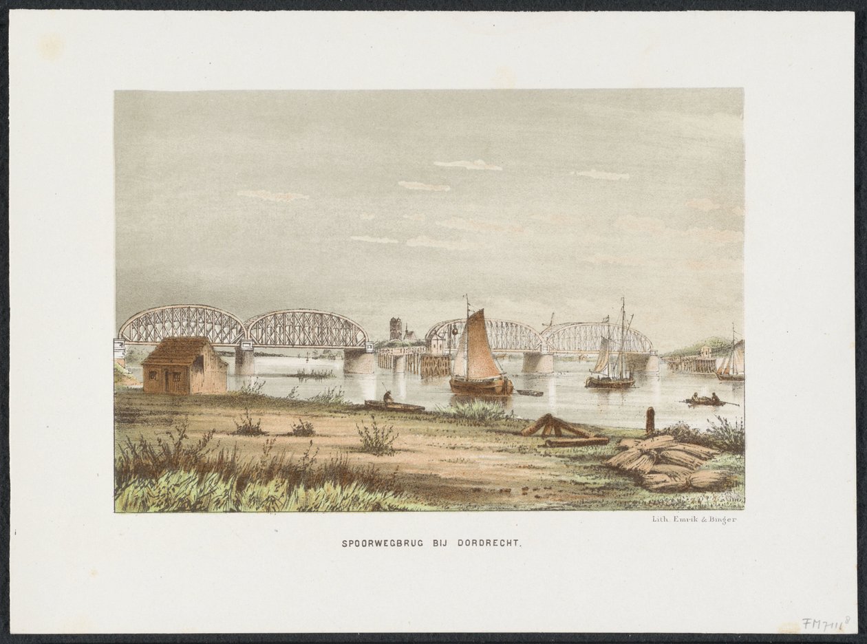 Ponte ferroviario a Dordrecht, 1872 (serie: De Voornaamste Spoorwegbruggen in Nederland) da Anonymous