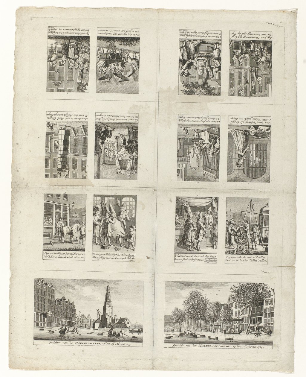 Caricature della moda e due vedute di Amsterdam durante le inondazioni del 1775 da Anonymous