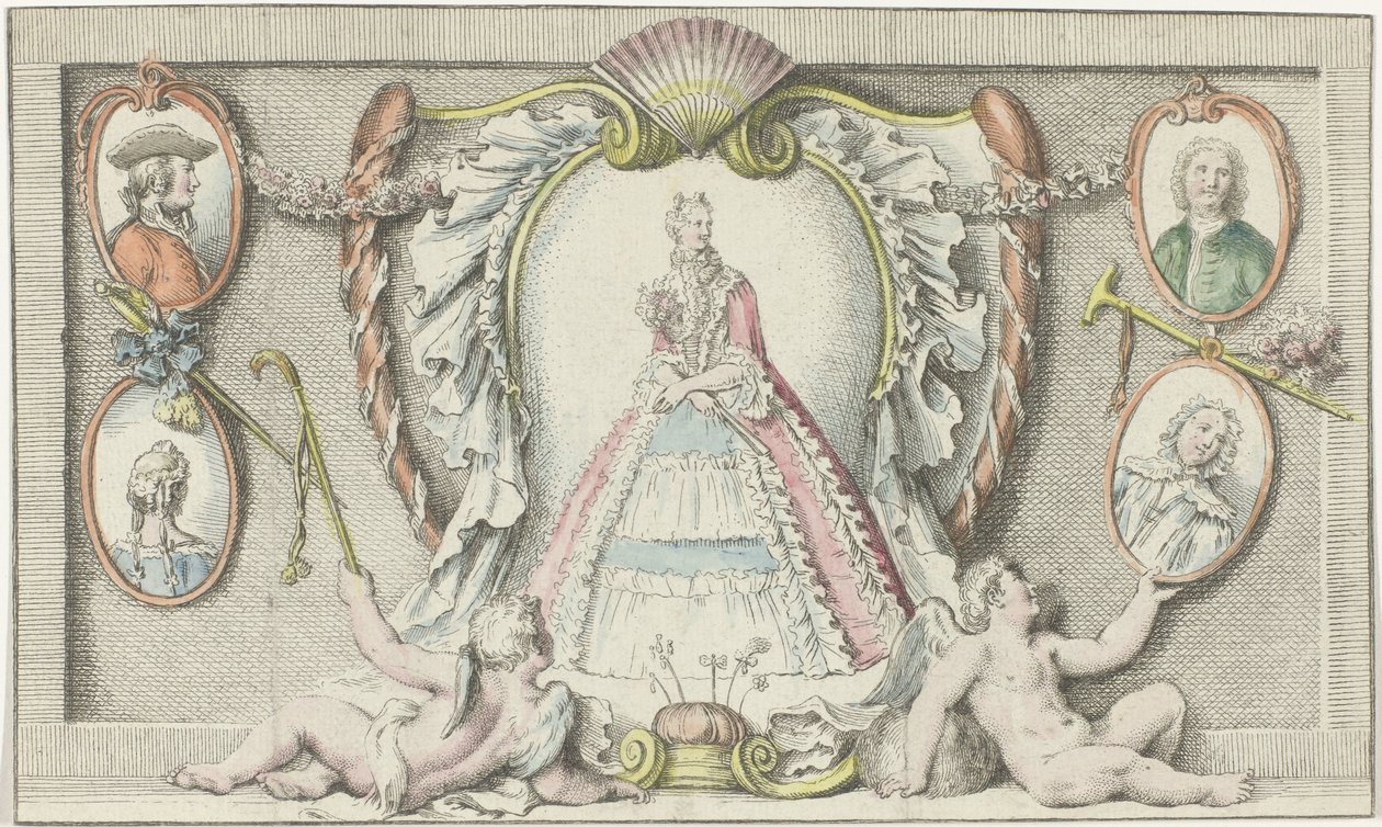 Donna in piedi, due putti e quattro medaglioni da Anonymous