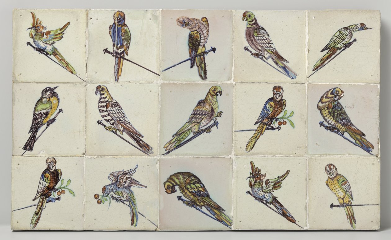 Tile Panel with Birds Perched on Nails da Anonymous