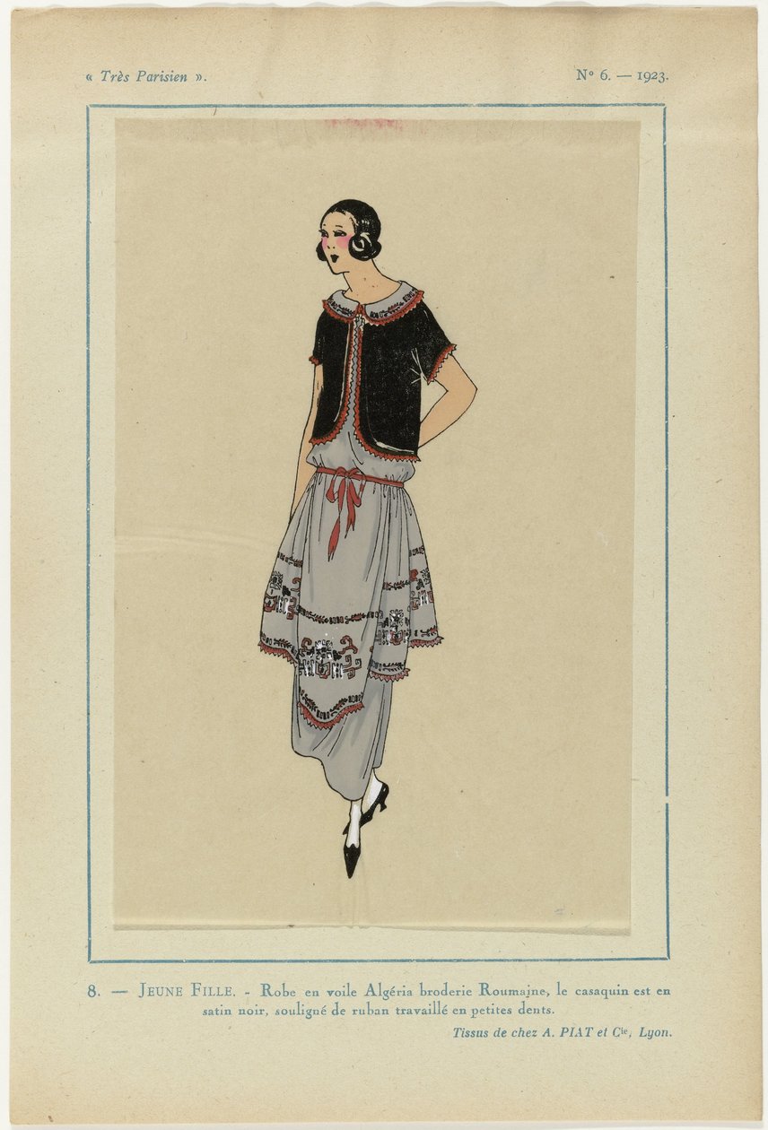 Très Parisien, 1923, No 6: 8. JEUNE FILLE. - Abito in voile Algéria... da Anonymous