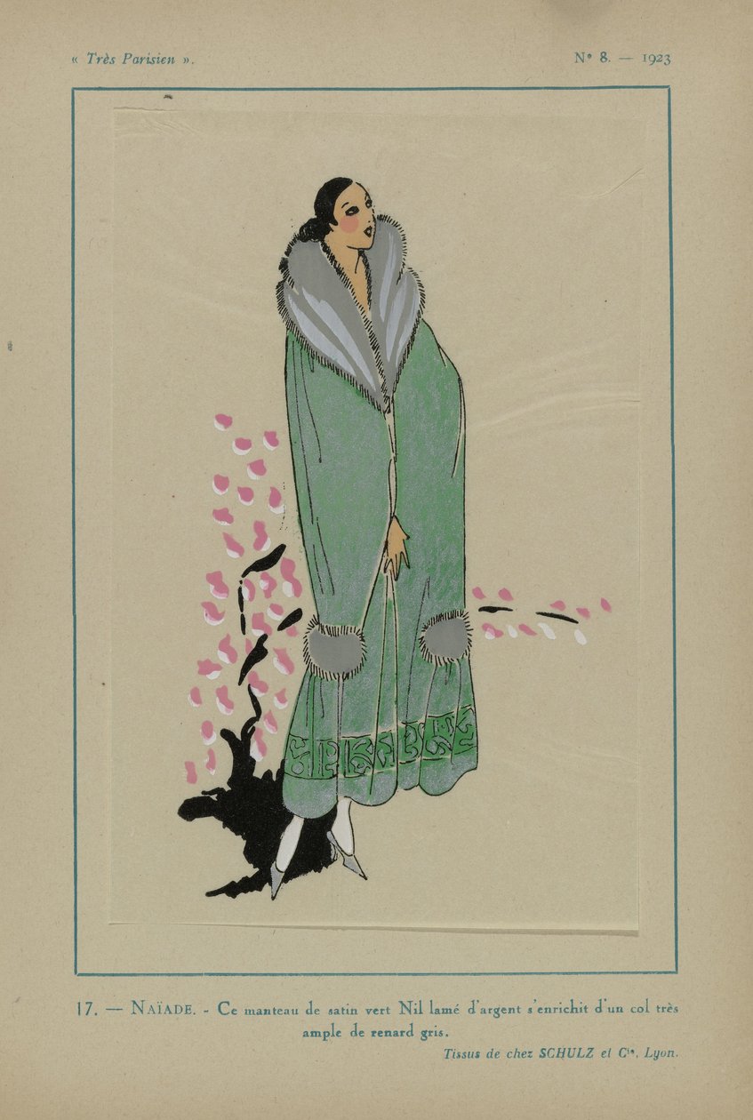 Très Parisien, 1923, No 8: 17.- NAIAD. - Questo mantello di raso verde Nilo... da Anonymous
