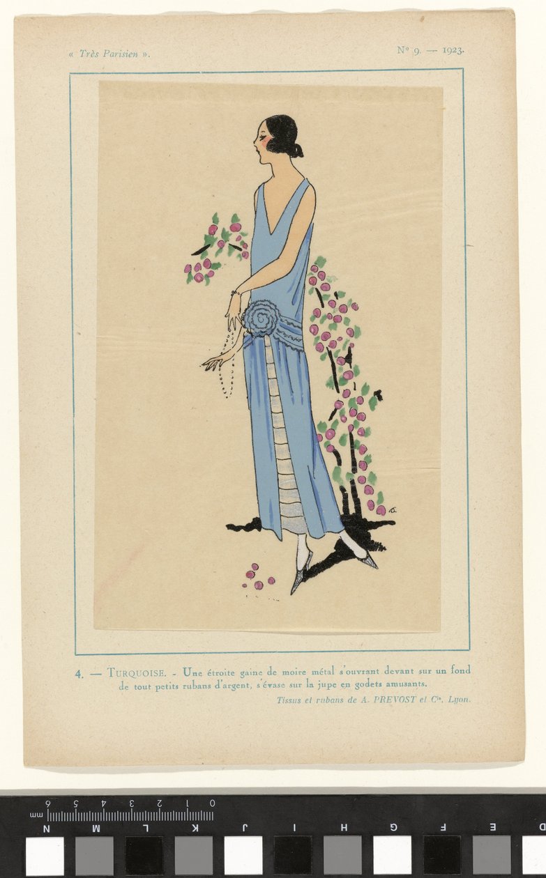Très Parisien, 1923, No 9: 4. - TURQUOISE. - Una stretta guaina di moire da Anonymous