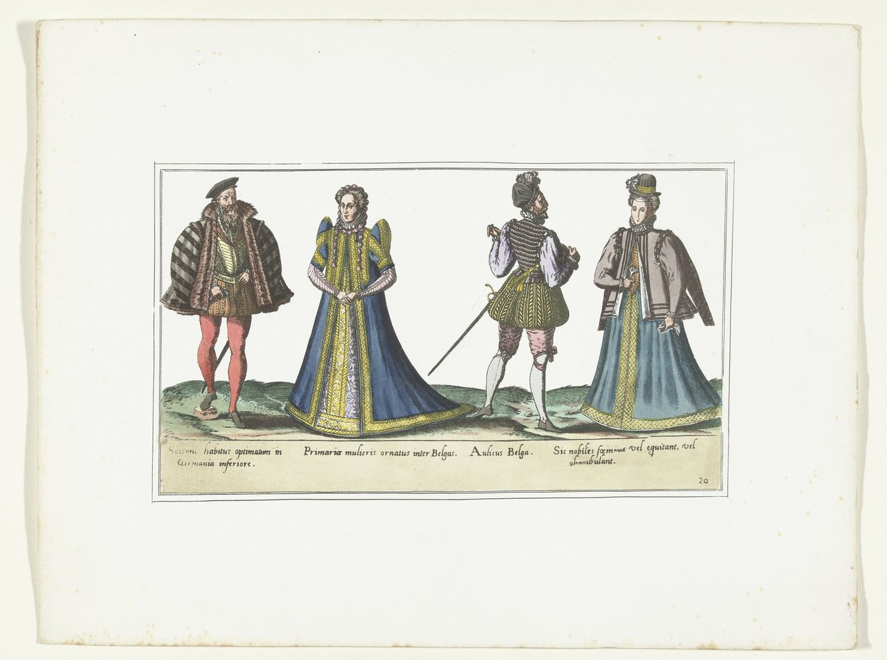 Due donne e due uomini vestiti secondo la moda in Renania Settentrionale-Vestfalia e Fiandre, ca. 1580 da Anonymous