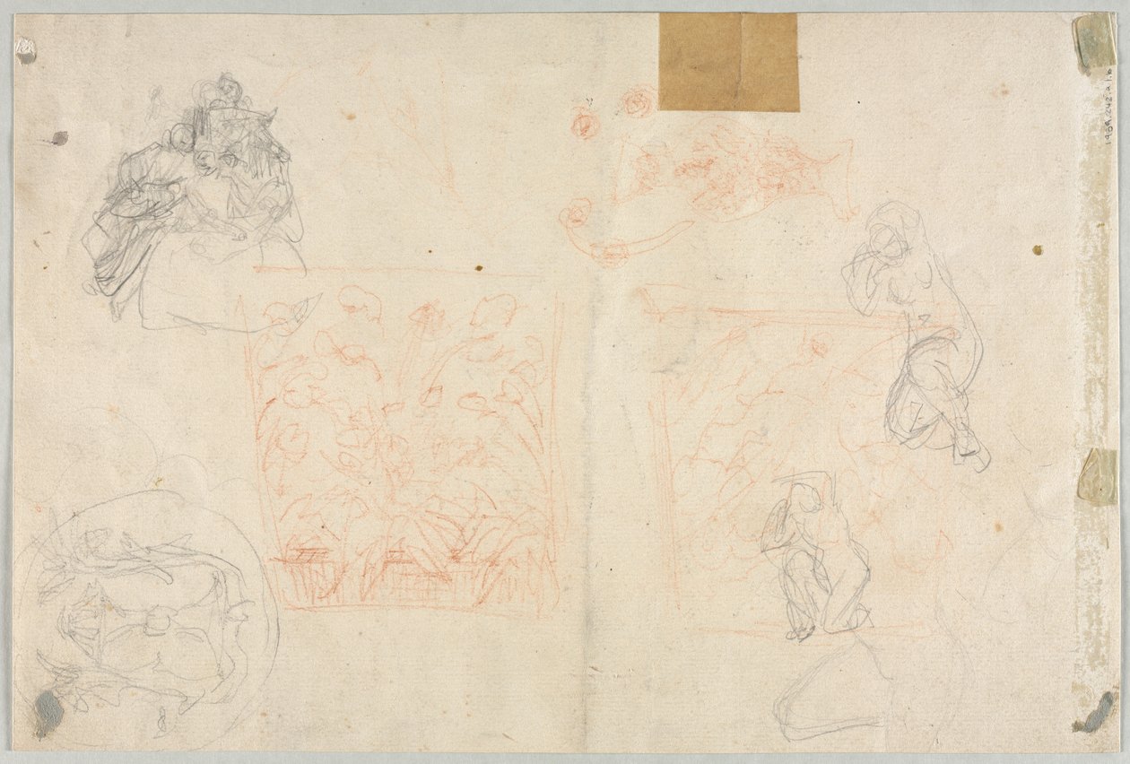 Vari schizzi di figure e piante (verso) da Anonymous