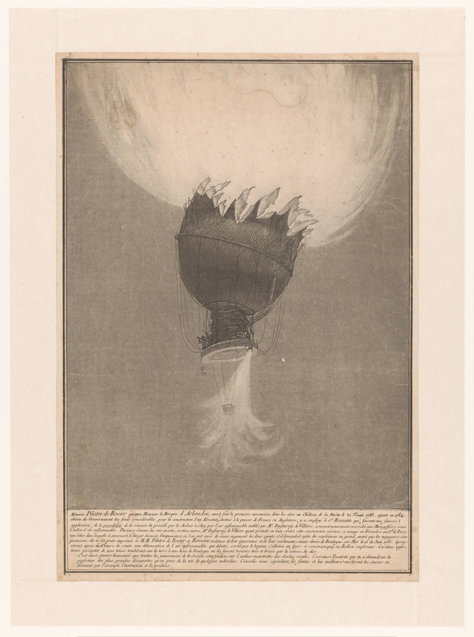 Incidente del pallone aerostatico di Pilatre de Rozier e Romain sopra Boulogne, 15 giugno 1785 da Anonymous