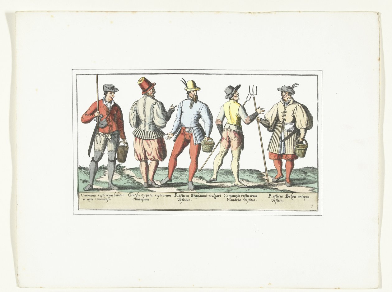 Quattro contadini vestiti secondo la moda attuale e uno secondo la vecchia moda, ca. 1580 da Anonymous