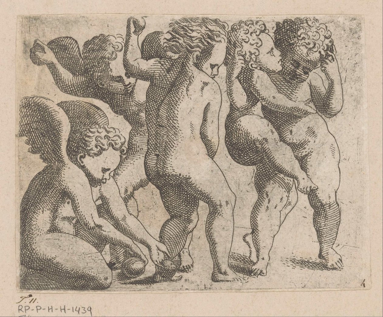 Cinque putti che giocano con frutti da Anonymous