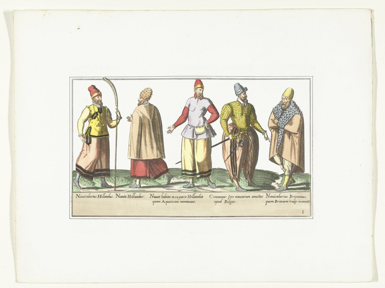 Cinque marinai vestiti secondo la moda nei Paesi Bassi e in Bretagna, ca. 1580 da Anonymous