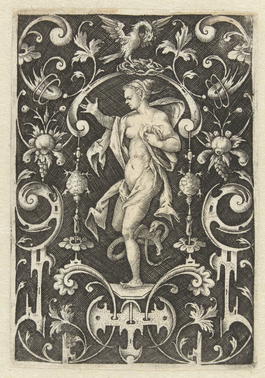 Decorazione piatta con il Senso (Personificazioni dei cinque sensi, circondate da grottesche con animali e frutti) da Anonymous