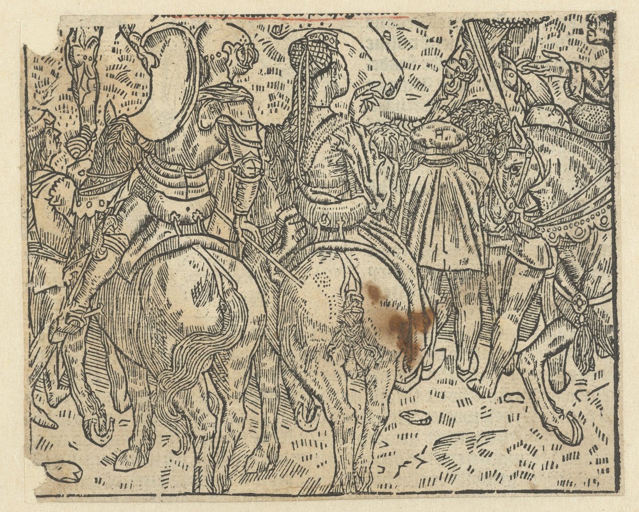 Donna con cavaliere a cavallo da Anonymous