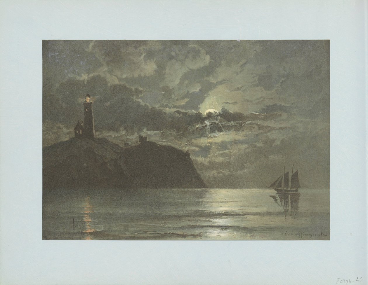 Veduta marina con faro da un dipinto di C. Frederick Sørensen da Anonymous