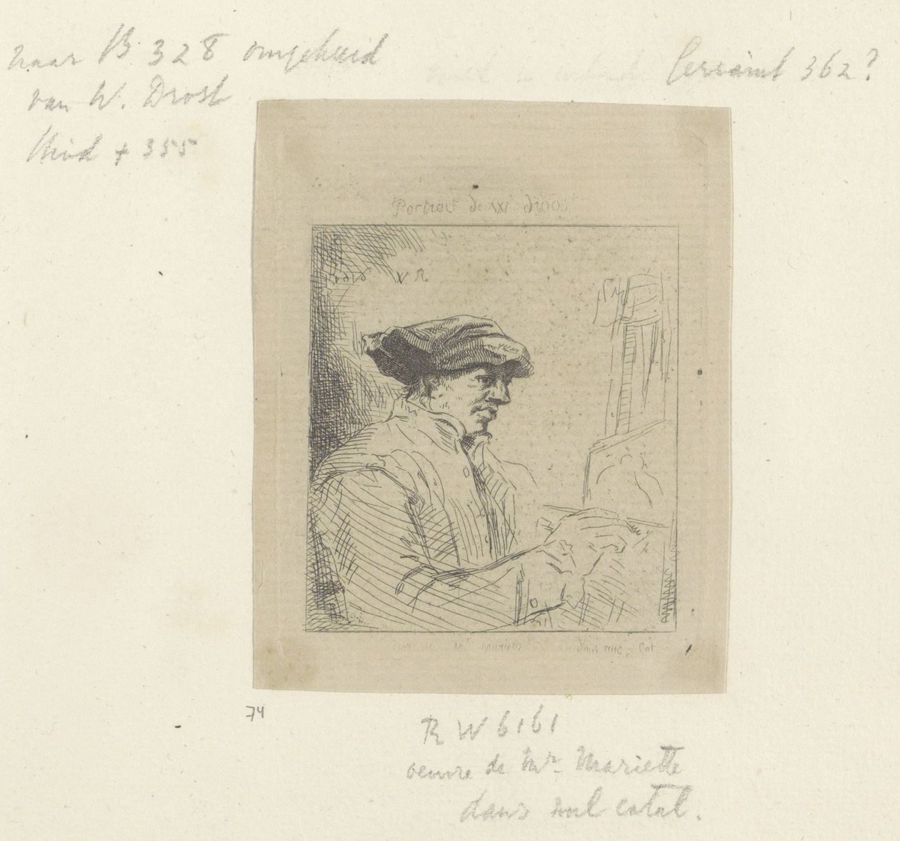 Autoritratto di Willem Drost davanti al cavalletto (serie Recueil de quatre-vingt-cinq estampes originales) da Anonymous