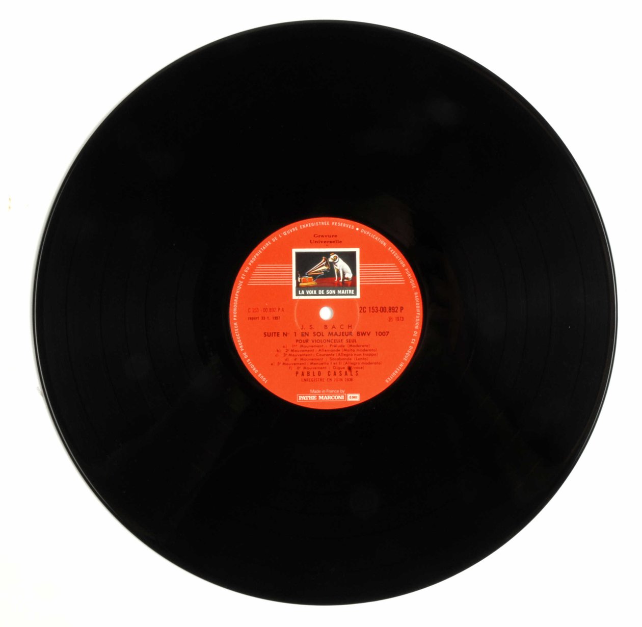 33 dischi rotondi (disco in vinile) del marchio "EMI la voce del suo padrone" interpretati da Pablo Casals eseguendo le 6 suite per violoncello di Johann Sebastian Bach da Anonymous Anonymous
