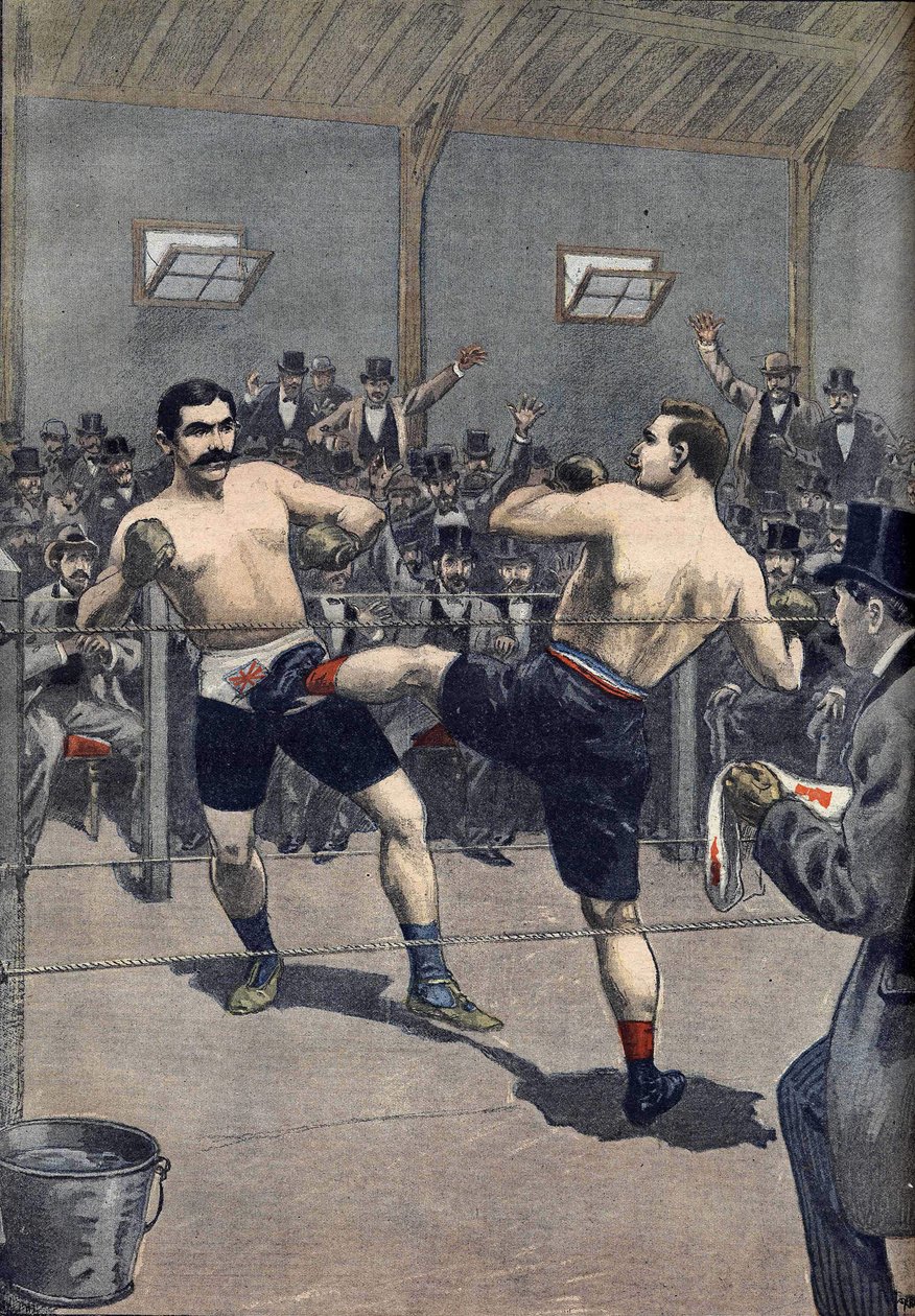 Un assalto di boxe: vittoria del campione francese Joseph Charlemont (1839-1918) contro Jerry Discroll con la tecnica della 