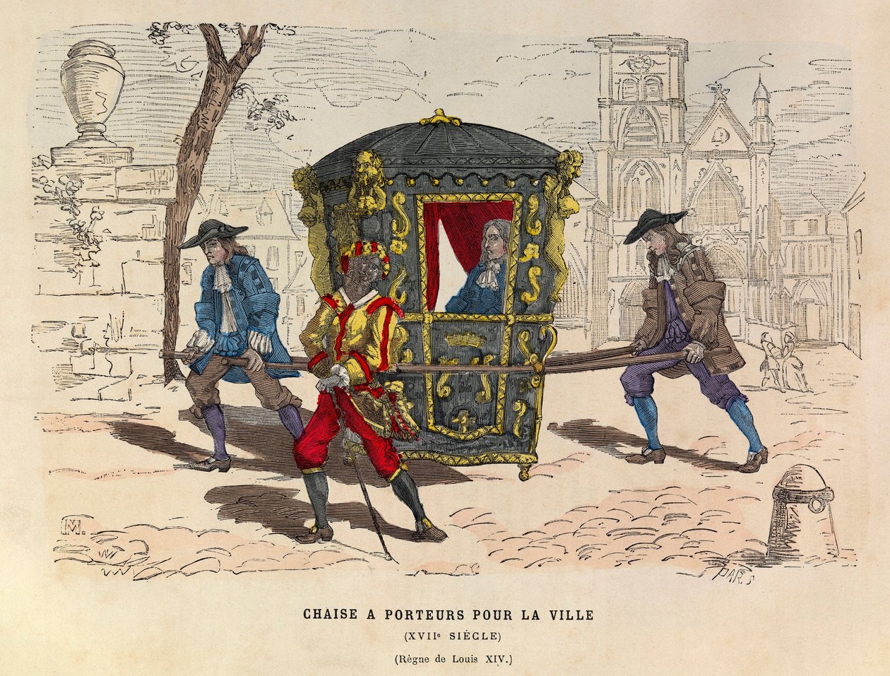 Una sedia con portatori per la città sotto il re Luigi XIV nel XVII secolo - collezione privata da Anonymous Anonymous