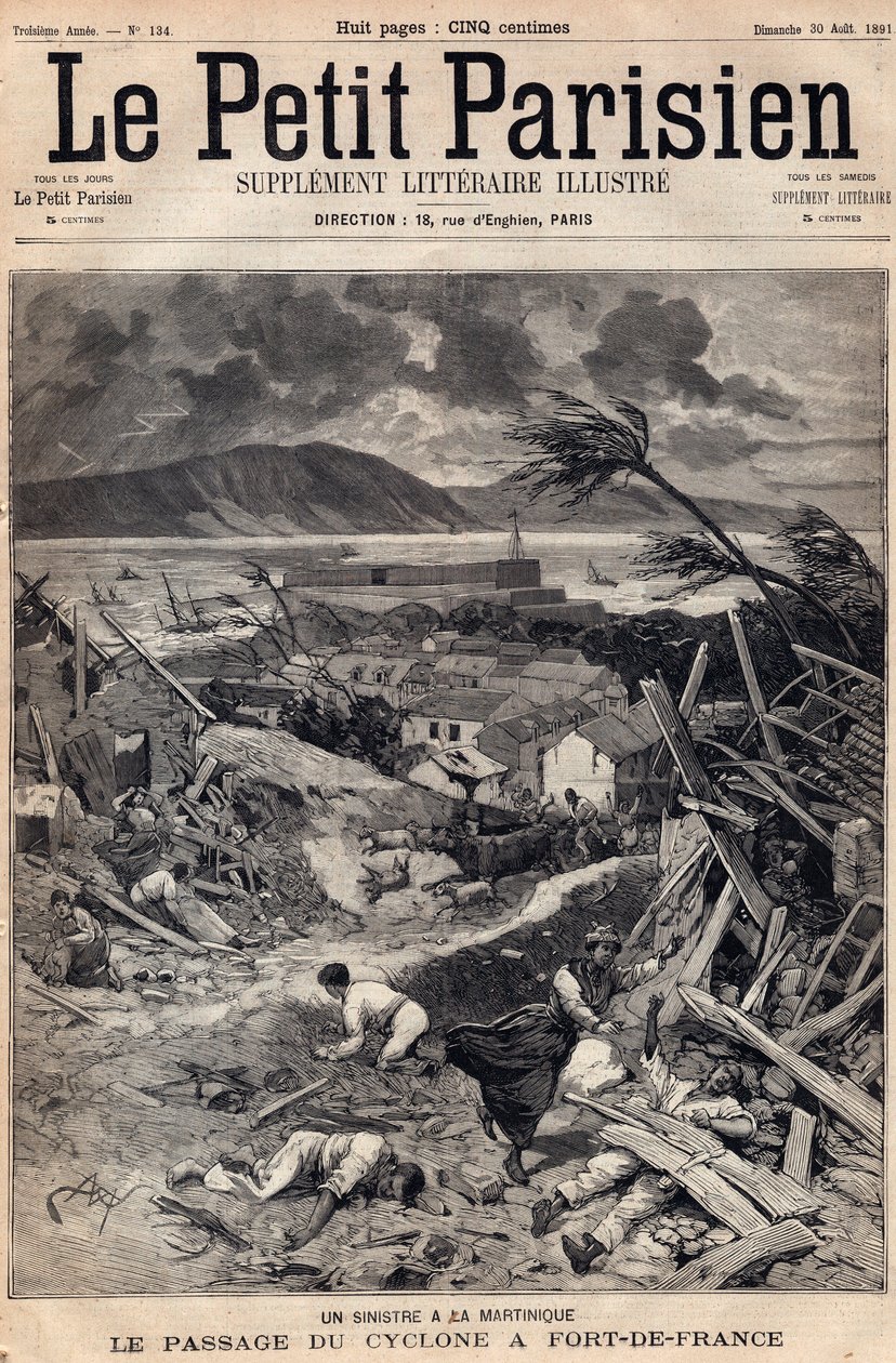 Un disastro in Martinica: il passaggio del ciclone a Fort-de-France nel 1891. Incisione in "Le petit Parisien" dell