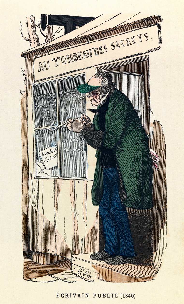 Uno scrivano pubblico a Parigi nel 1840, incisione da Anonymous Anonymous