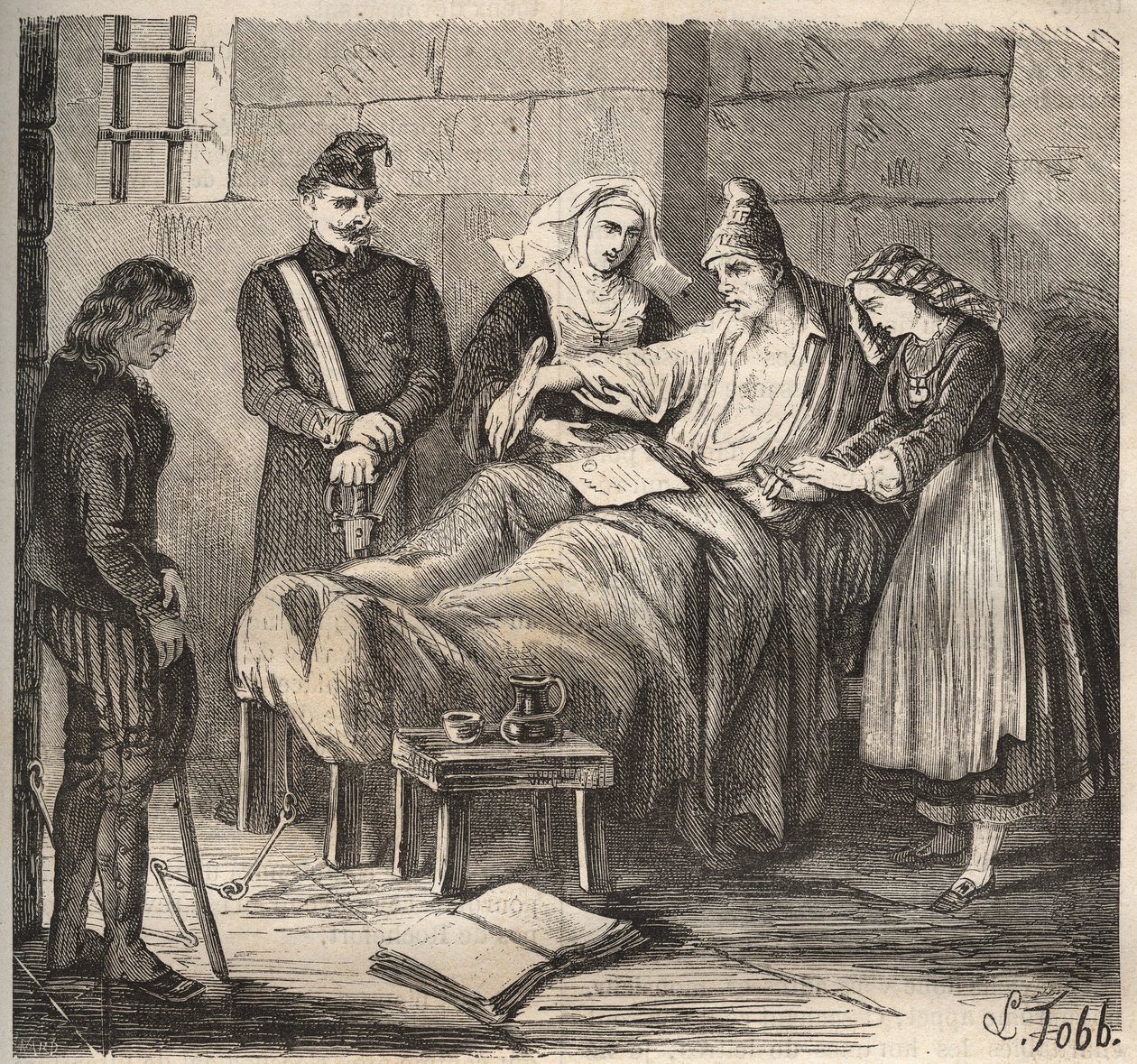 Un matrimonio al bagne di Rochefort nel XIX secolo. Incisione in "Histoire des bagnes depuis leur création à nos jours" (1877) di Pierre Zaccone (1817-1895) (Colonia Penale). Collezione privata da Anonymous Anonymous