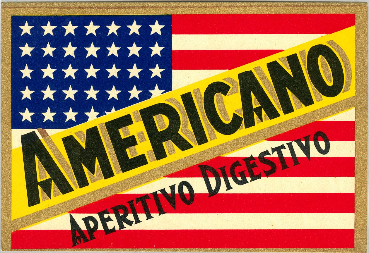 Pubblicità per il drink italiano Americano, con bandiera americana da Anonymous Anonymous