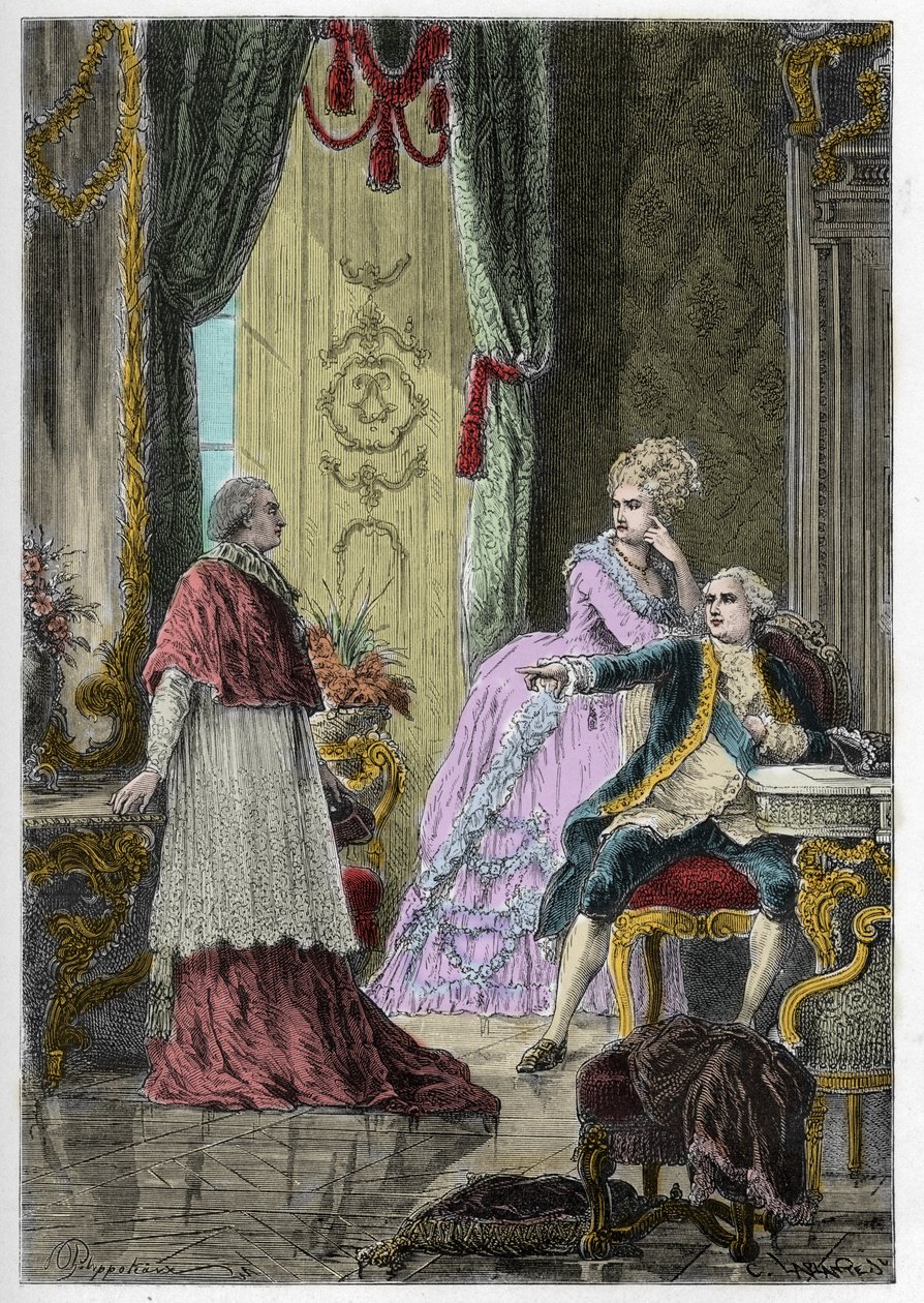 Affare della Collana della Regina (1785-1786): Cardinale Louis Rene Edouard de Rohan davanti a Re Luigi XVI e Regina Maria Antonietta da Anonymous Anonymous