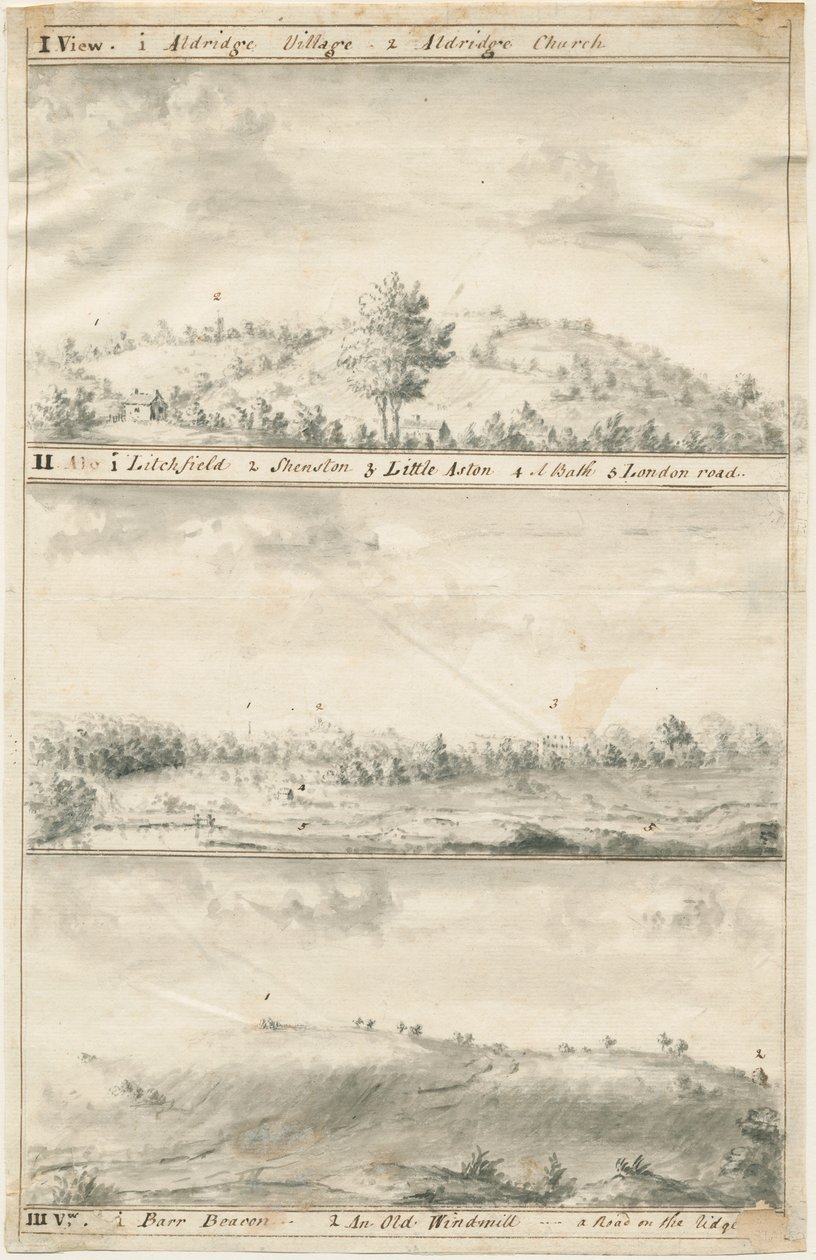 Veduta panoramica di Aldridge: disegno a seppia, nd [?19th cent] da Anonymous Anonymous