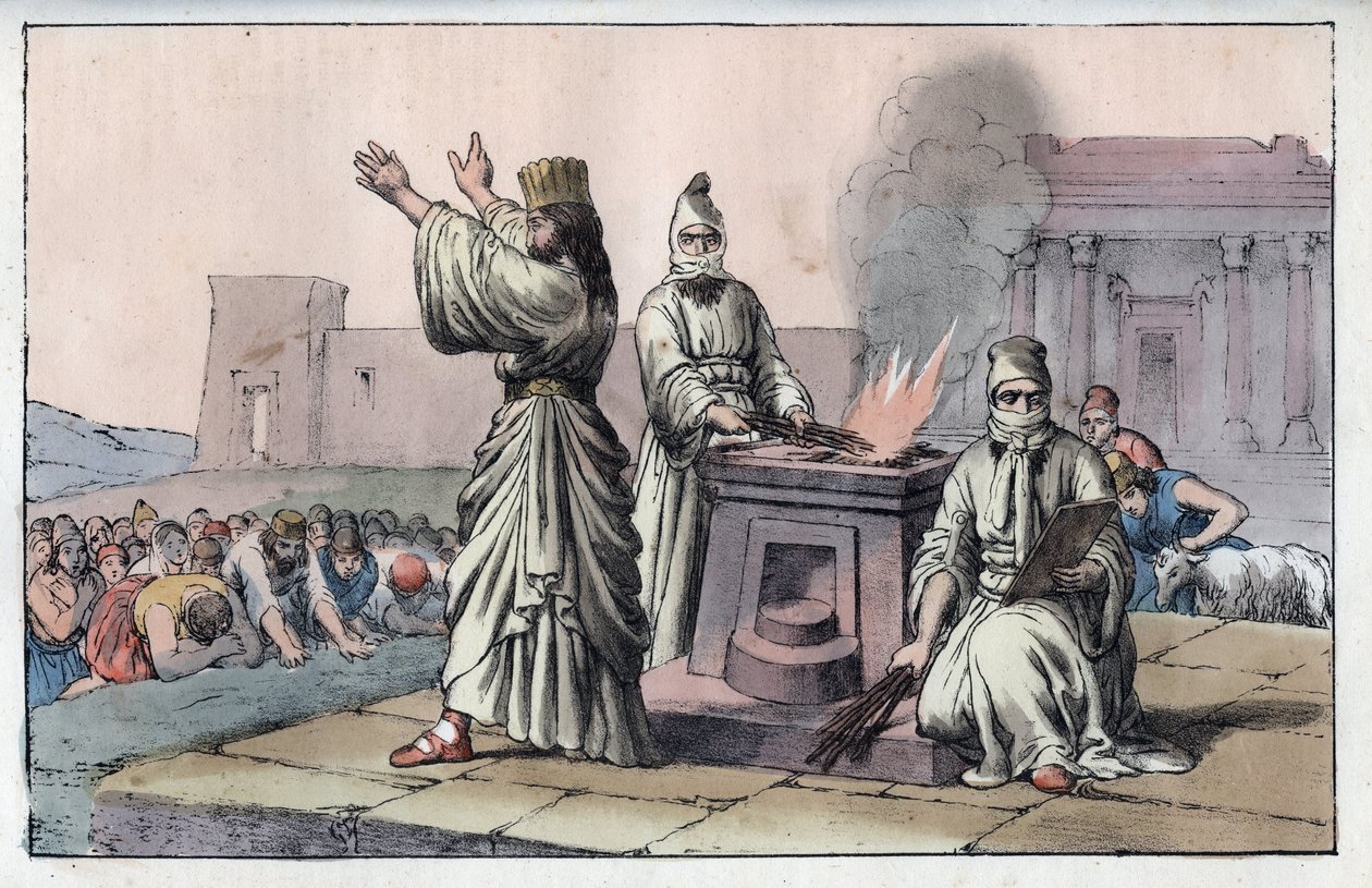 Antica civiltà persiana: magi, sacerdoti ufficiali e discepoli di Zarathustra (Antico Oriente, Persiani: Magi) - incisione da "Usi e Costumi di Tutti i Popoli dell