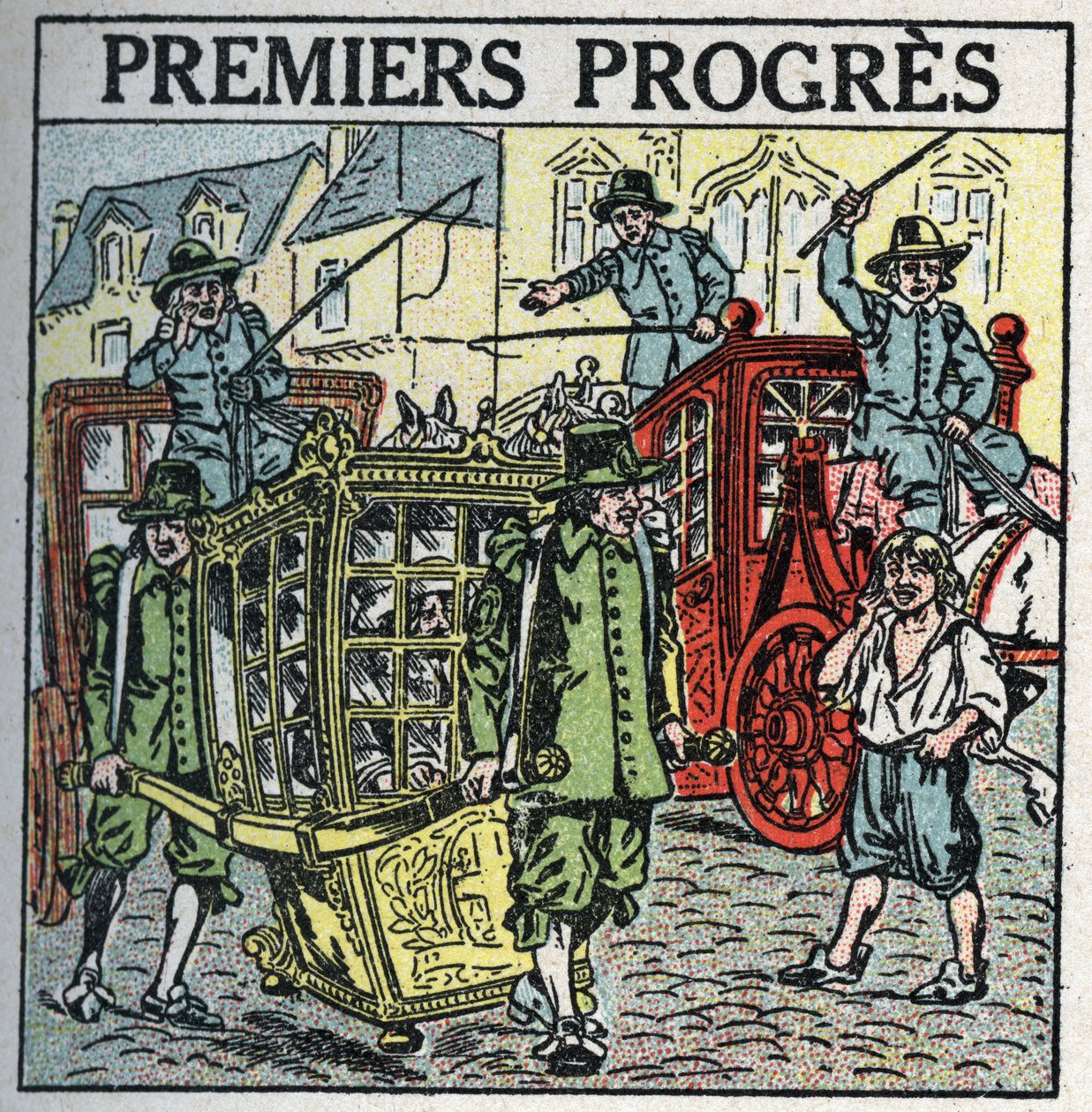 Trattamento animale: una sedia portante che disturba il traffico. Illustrazione anonima del 1925. Collezione privata da Anonymous Anonymous