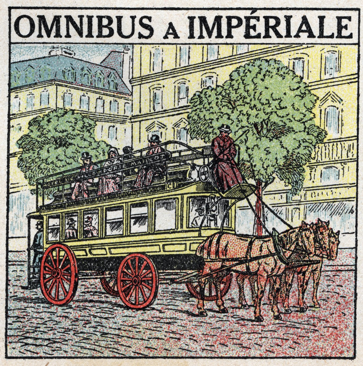 Trazione animale: omnibus a imperiale nel XIX secolo. Illustrazione anonima del 1925. Collezione privata. da Anonymous Anonymous