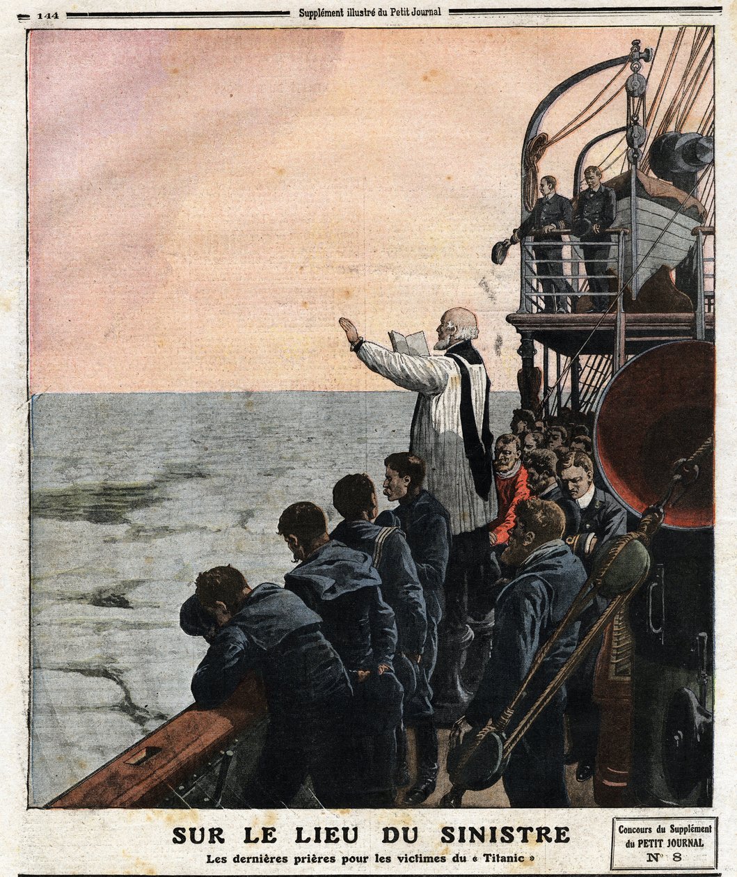 Sul luogo del disastro, le ultime preghiere per le vittime del Titanic. Durante il viaggio inaugurale da Southampton a New York, il transatlantico britannico Titanic ha colpito un iceberg nella notte del 14 aprile da Anonymous Anonymous