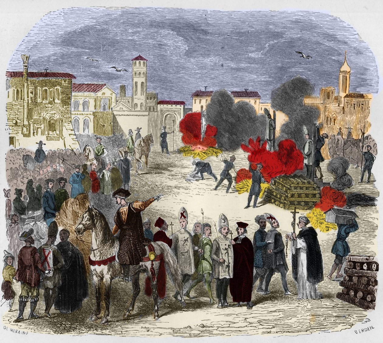 Autodafé nel XVI secolo. Illustrazione in "Misteri dell