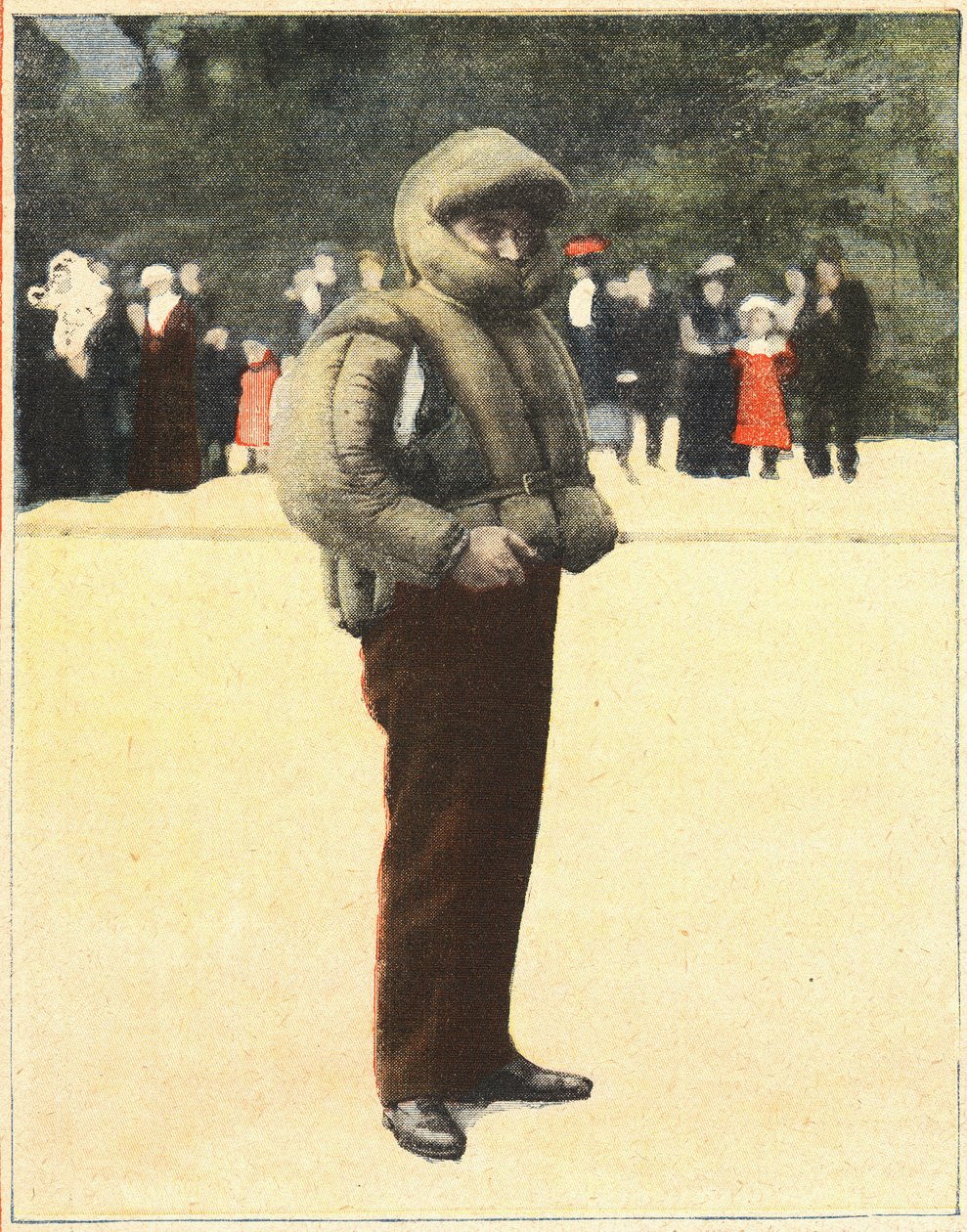Aviazione: Tuta aerea progettata per proteggere gli aviatori dalla caduta. Incisione in "Le petit parisien" del 16/10/1910. Collezione privata. da Anonymous Anonymous