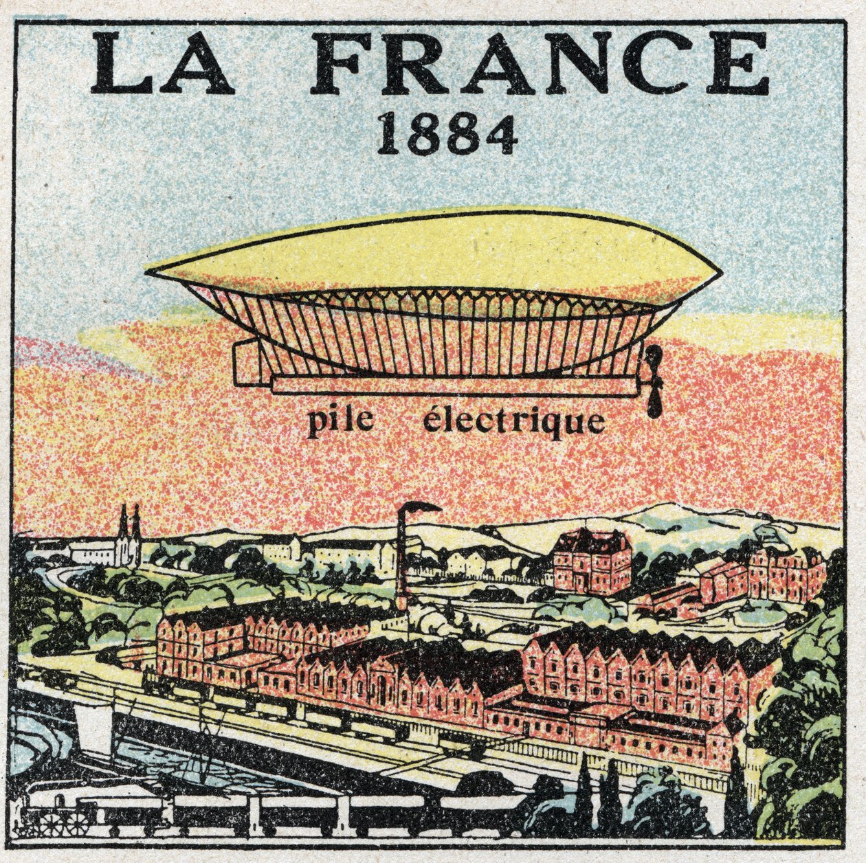 Palloni: il dirigibile "La France" nel 1884 utilizzando la batteria elettrica inventata dai francesi Renard e Krebs. Illustrazione anonima del 1925. Collezione privata da Anonymous Anonymous