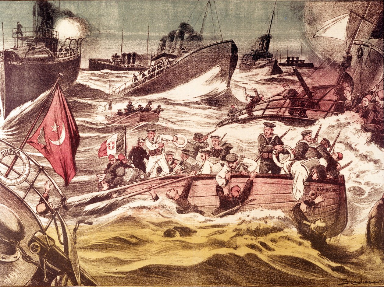 Battaglia di Kunfuda: battaglia navale combattuta il 7 e 8 gennaio 1912, durante la guerra italo-turca (1911-1912), nel Mar Rosso, davanti al porto di Kunfuda, Arabia Saudita da Anonymous Anonymous