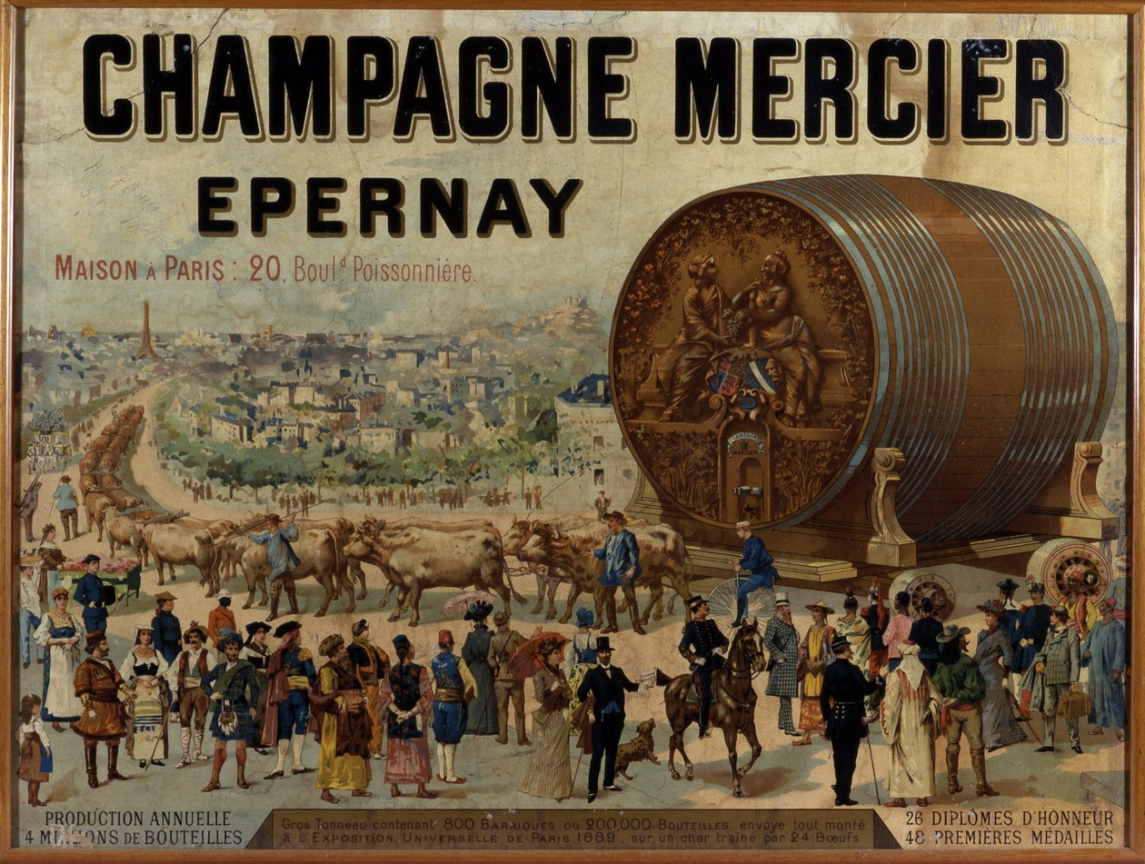 Grande botte di champagne esposta all