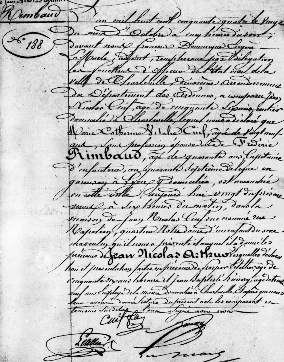 Certificato di nascita di Arthur Rimbaud (1854-1891), poeta francese Charleville, Museo Rimbaud. da Anonymous Anonymous