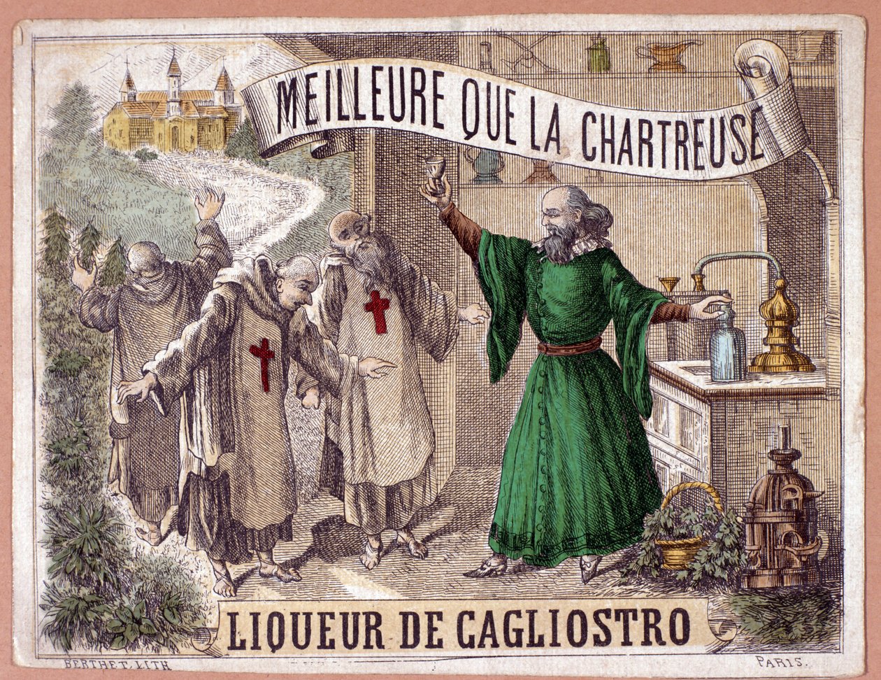 Liquore Cagliostro ottenuto dalla distillazione di erbe aromatiche dai monaci da Anonymous Anonymous