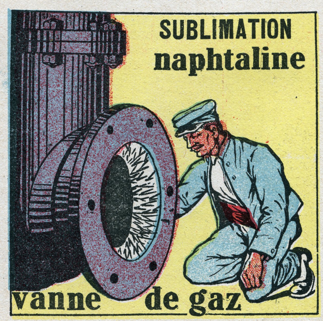 Cambiamenti di stato: sublimazione. Deposito di naftalina che ostruisce una valvola del gas. Illustrazione anonima del 1925. Collezione privata. da Anonymous Anonymous