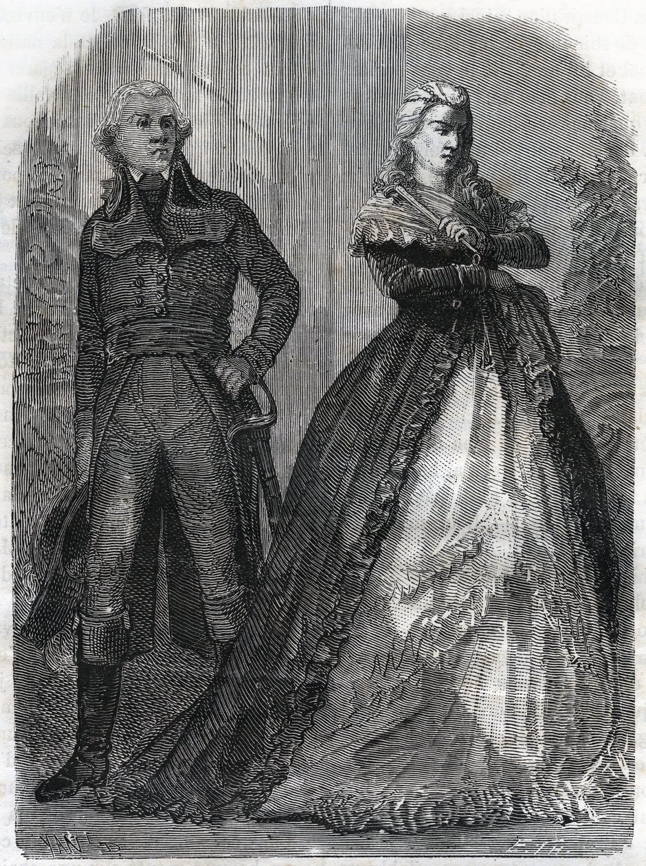 Charles Francois du Perier dit Dumouriez (1739-1823), generale francese con la regina Maria Antonietta (1755-1793). Incisione del 1866 in “Histoire de la Revolution francaise” di Adolphe Thiers. Collezione privata. da Anonymous Anonymous