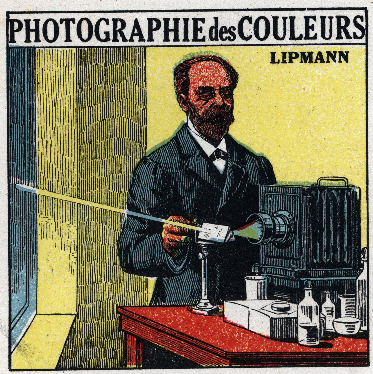 Fotografia a colori: il processo inventato da Gabriel Lippmann (1845-1921) nel 1891. Illustrazione anonima del 1925. Collezione privata. da Anonymous Anonymous