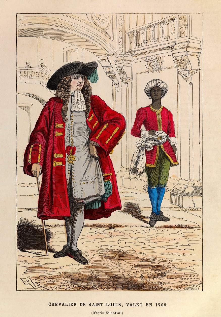 Costume di un cavaliere di San Luigi accompagnato dal suo valletto nel 1706 (regno di Luigi XIV) da Anonymous Anonymous