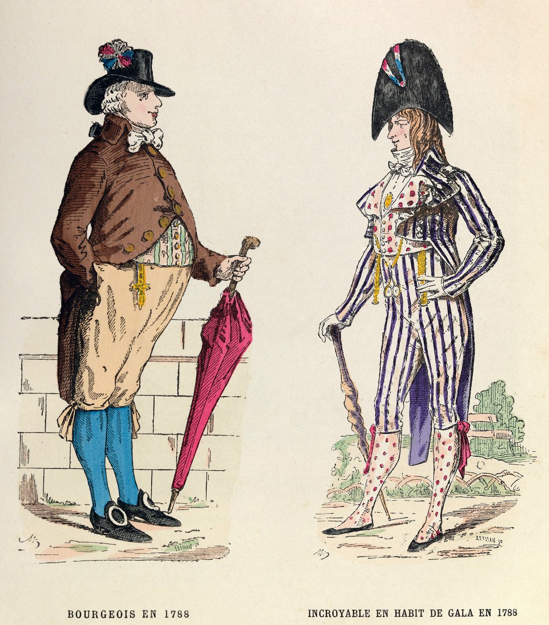 Costume di un borghese e di un Incredibile in abito da gala nel 1788 - collezione privata da Anonymous Anonymous